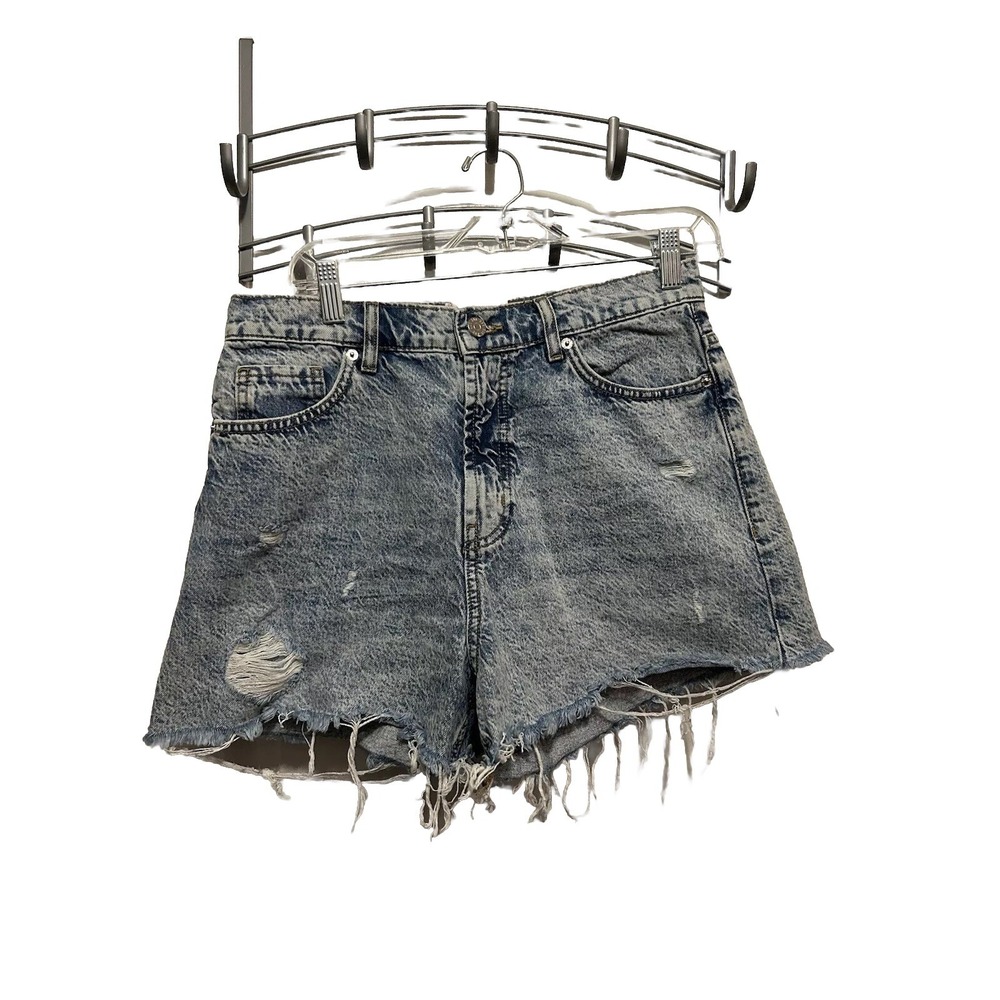 BDG High Rise Denim Shorts Womens 30 Urban Outfitters Light Acid Wash Cutoff Mom